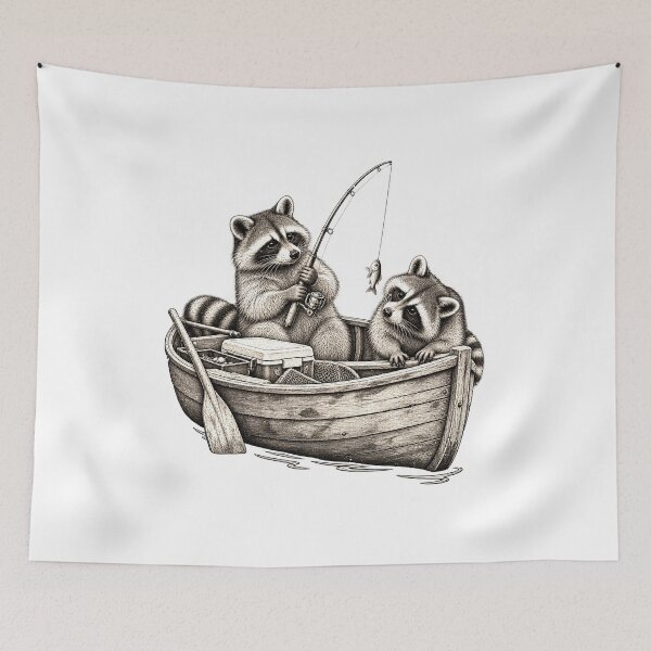 Item preview, Rowboat Fishing With Two Raccoons designed and sold by elderberry.