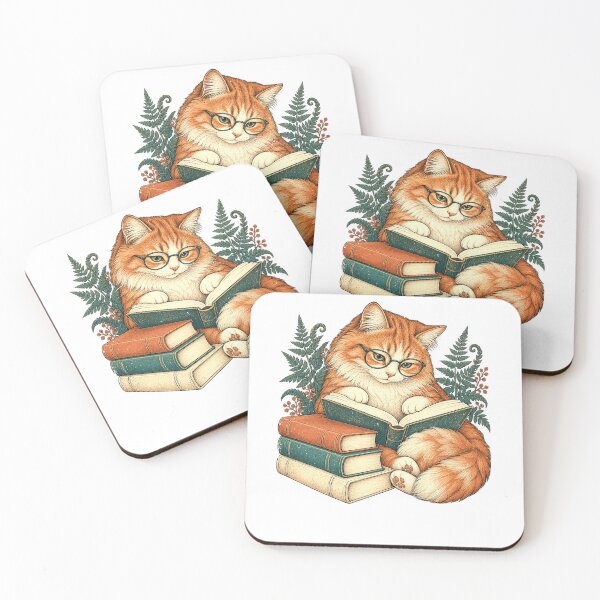 Item preview, Curious Cat With Glasses Reading designed and sold by elderberry.