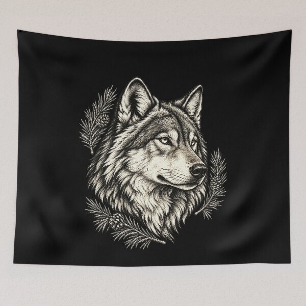 Item preview, Wolf Head with Pine Cones designed and sold by elderberry.