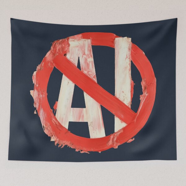 Item preview, Anti AI Symbol Red Prohibition Sign Painted Brushstroke Desi designed and sold by peterdesigns.