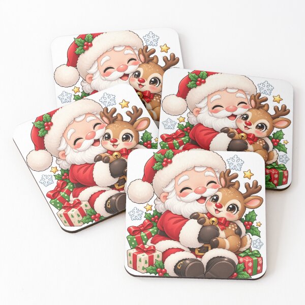 Item preview, Cute Santa Hugging Baby Reindeer Christmas designed and sold by Eman_Studio.