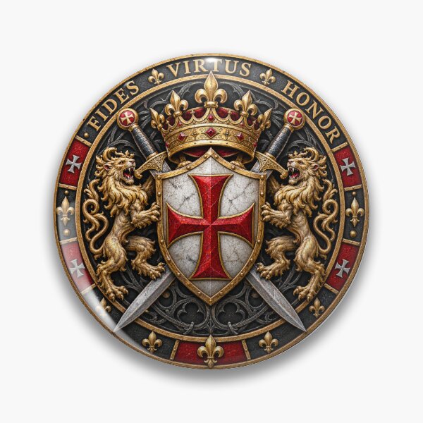 Item preview, Medieval Royal Crest  Red Cross Golden Lions Knightly Heraldry designed and sold by historyandmore.