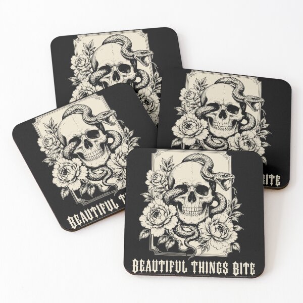 Item preview, Beautiful Things Bite - Gothic Skull Snake and Peonies (Cream Ink) designed and sold by Limestone Layers.