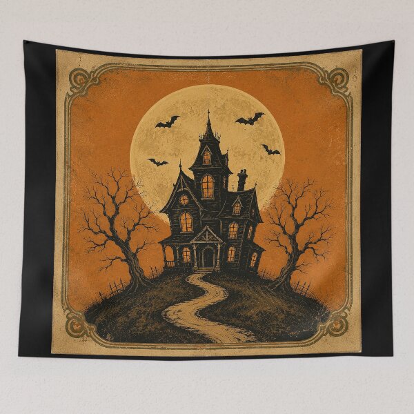 Item preview, The Haunted House on the Hill – Vintage Halloween Moonlit Illustration designed and sold by ChickenFund.