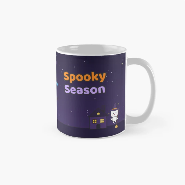 Spooky Season - Cute Ghost Marshmallow Pip and Haunted House — Classic Mug by BiMood