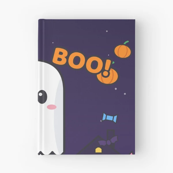 Spooky Season - Cute Ghost Marshmallow Pip and Haunted House — Spiral Notebook by BiMood