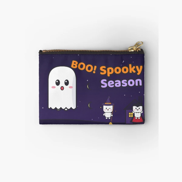 Spooky Season - Cute Ghost Marshmallow Pip and Haunted House — Zipper Pouch by BiMood