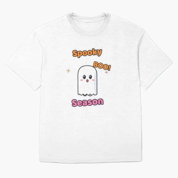 Spooky Season - Cute Ghost Marshmallow Pip and Haunted House — Oversized T-Shirt by BiMood