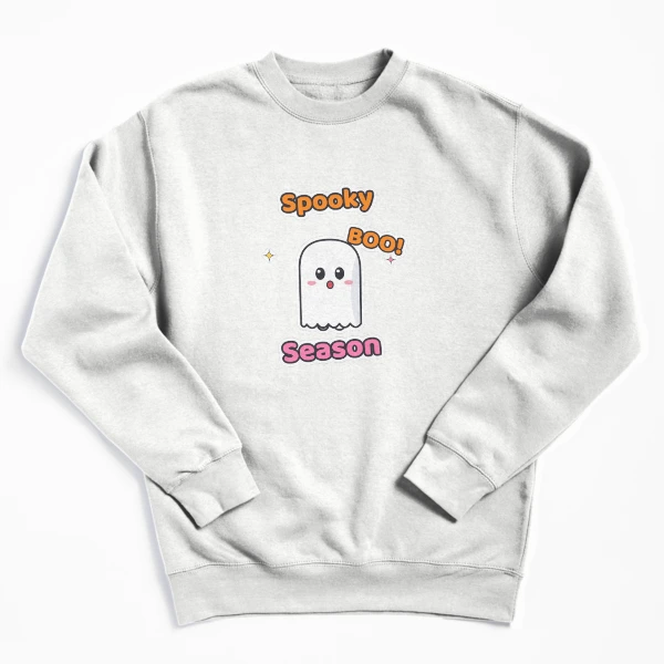 Spooky Season - Cute Ghost Marshmallow Pip and Haunted House — Pullover Sweatshirt by BiMood