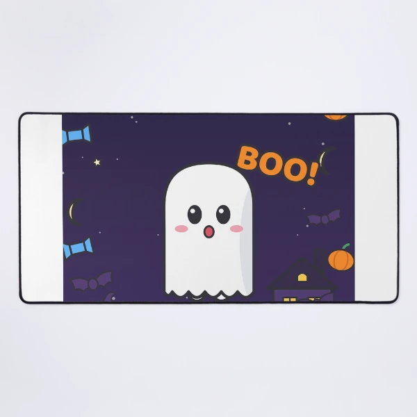 Spooky Season - Cute Ghost Marshmallow Pip and Haunted House — Mouse Pad by BiMood