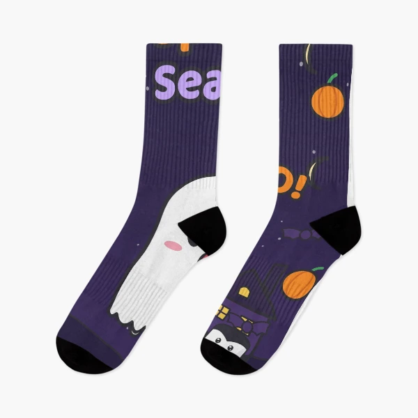 Spooky Season - Cute Ghost Marshmallow Pip and Haunted House — Socks by BiMood