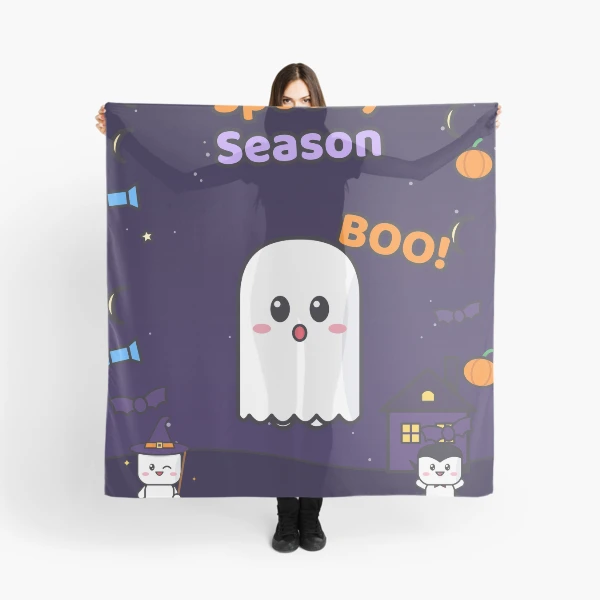 Spooky Season - Cute Ghost Marshmallow Pip and Haunted House — Scarf by BiMood
