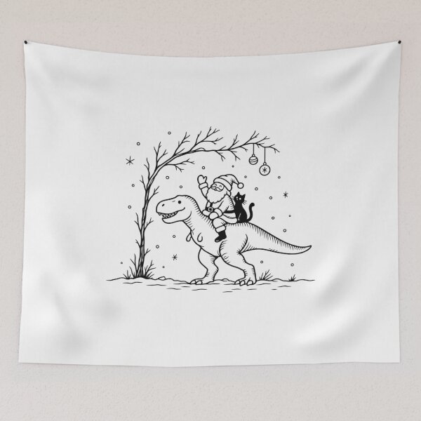 Item preview, Santa and Cat on a T-Rex Beneath Christmas Ornaments designed and sold by AMICO77.