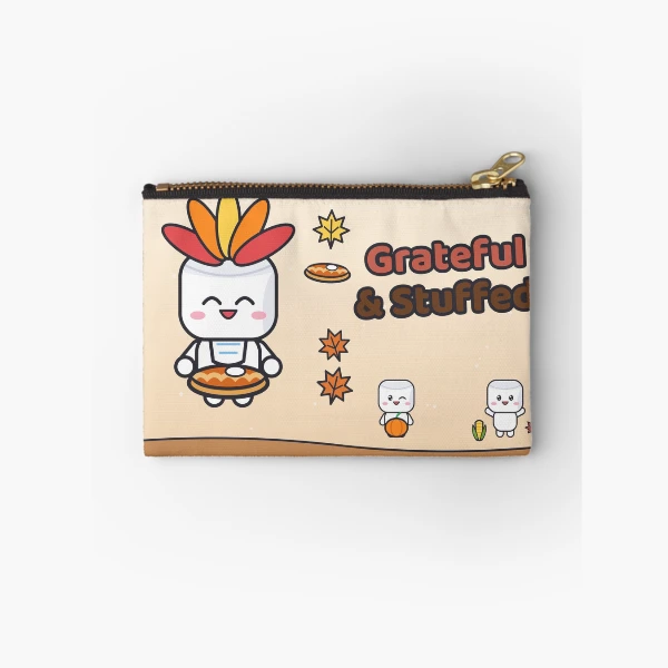 Grateful and Stuffed - Funny Thanksgiving Turkey Marshmallow Pip — Zipper Pouch by BiMood