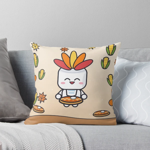 Grateful and Stuffed - Funny Thanksgiving Turkey Marshmallow Pip — Throw Pillow by BiMood