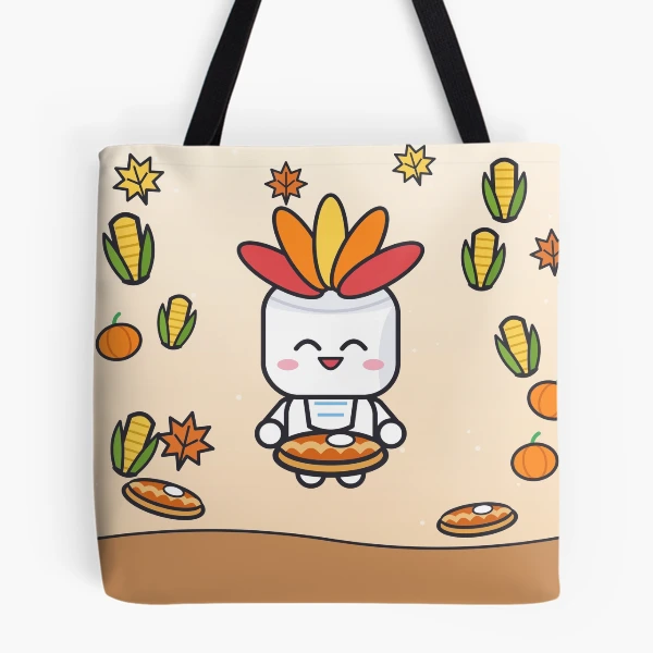 Grateful and Stuffed - Funny Thanksgiving Turkey Marshmallow Pip — All Over Print Tote Bag by BiMood