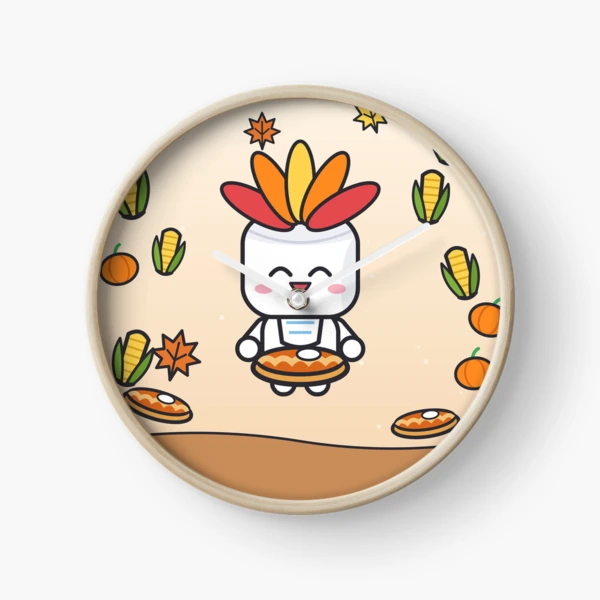 Grateful and Stuffed - Funny Thanksgiving Turkey Marshmallow Pip — Clock by BiMood