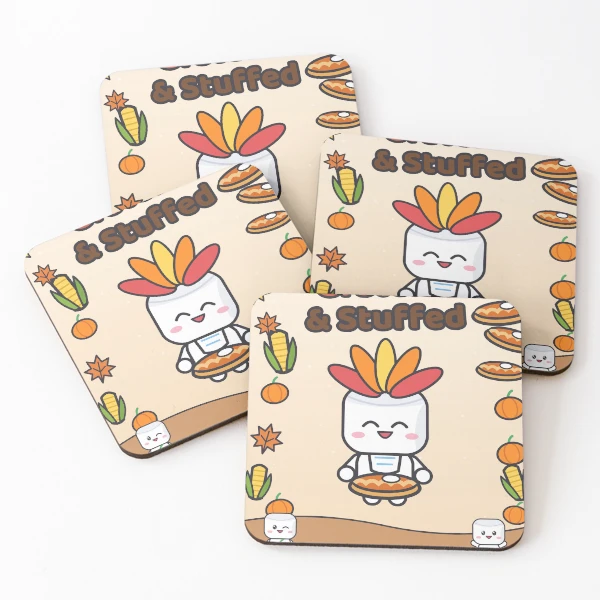 Grateful and Stuffed - Funny Thanksgiving Turkey Marshmallow Pip — Coasters (Set of 4) by BiMood