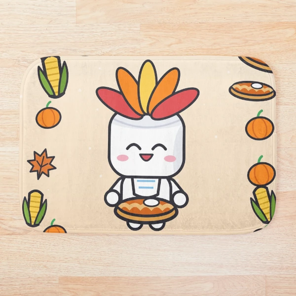 Grateful and Stuffed - Funny Thanksgiving Turkey Marshmallow Pip — Bath Mat by BiMood