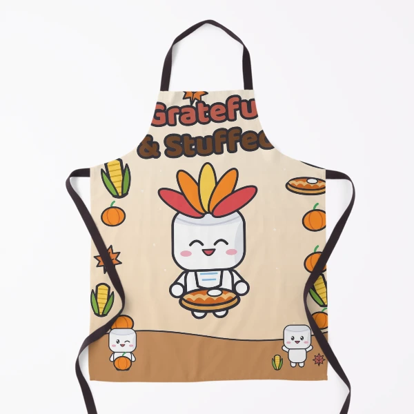 Grateful and Stuffed - Funny Thanksgiving Turkey Marshmallow Pip — Apron by BiMood