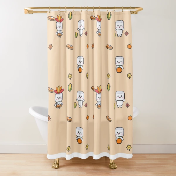 Grateful and Stuffed - Funny Thanksgiving Turkey Marshmallow Pip — Shower Curtain by BiMood