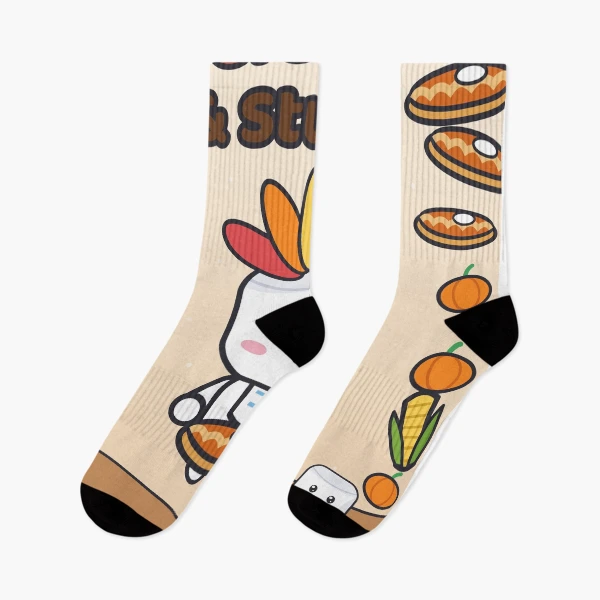 Grateful and Stuffed - Funny Thanksgiving Turkey Marshmallow Pip — Socks by BiMood
