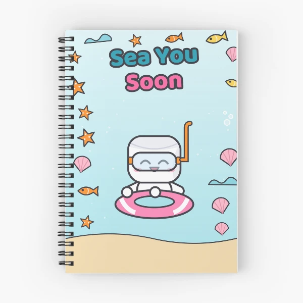 Sea You Soon - Cute Beach Marshmallow Pip with Snorkel and Float — Spiral Notebook by BiMood