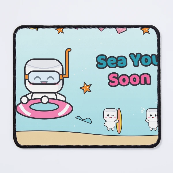 Sea You Soon - Cute Beach Marshmallow Pip with Snorkel and Float — Mouse Pad by BiMood