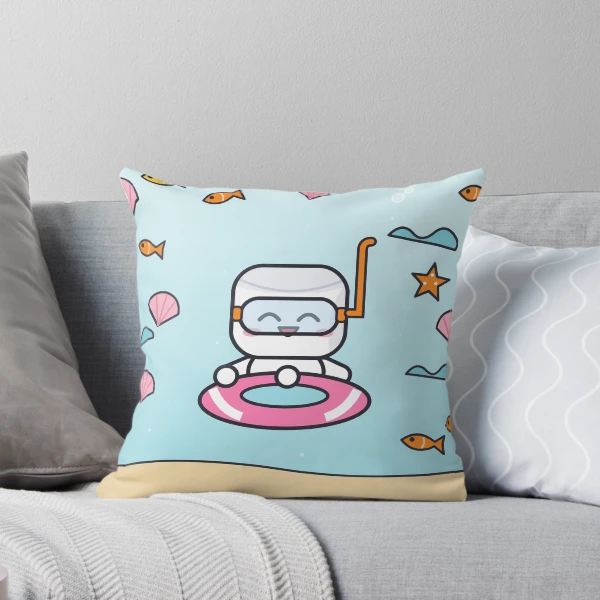 Sea You Soon - Cute Beach Marshmallow Pip with Snorkel and Float — Throw Pillow by BiMood