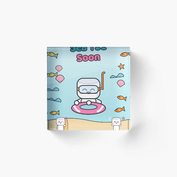Sea You Soon - Cute Beach Marshmallow Pip with Snorkel and Float — Acrylic Block by BiMood