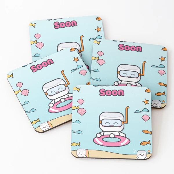 Sea You Soon - Cute Beach Marshmallow Pip with Snorkel and Float — Coasters (Set of 4) by BiMood