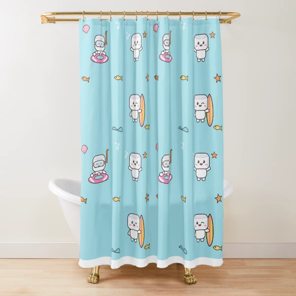 Sea You Soon - Cute Beach Marshmallow Pip with Snorkel and Float — Shower Curtain by BiMood