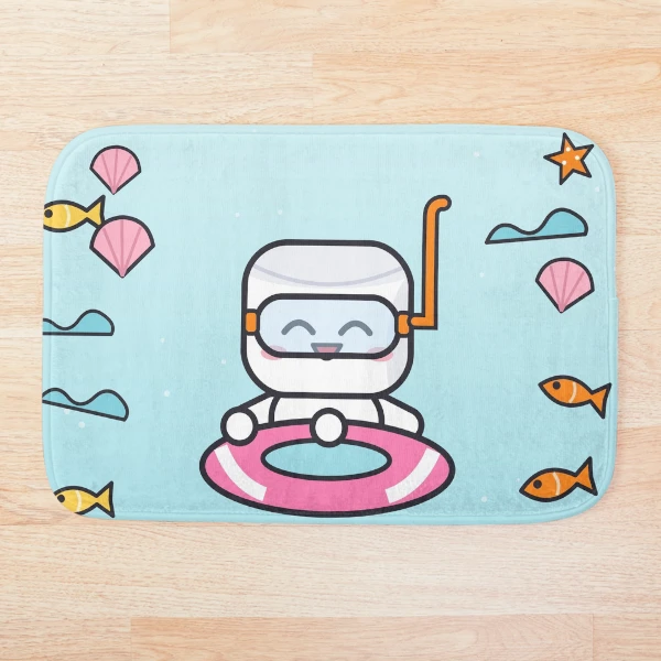 Sea You Soon - Cute Beach Marshmallow Pip with Snorkel and Float — Bath Mat by BiMood