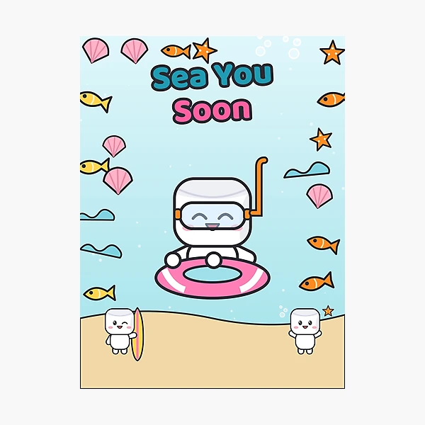 Sea You Soon - Cute Beach Marshmallow Pip with Snorkel and Float — Photographic Print by BiMood