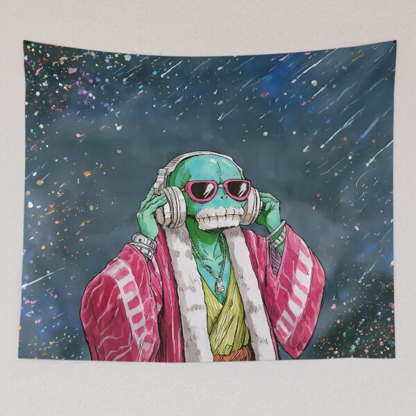 Item preview, Green Alien Skull Headphones Space Art designed and sold by Lunat1kk.