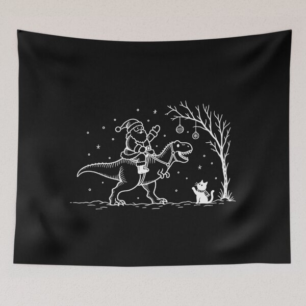 Item preview, Santa on a T-Rex Waving to a Winter Cat designed and sold by AMICO77.