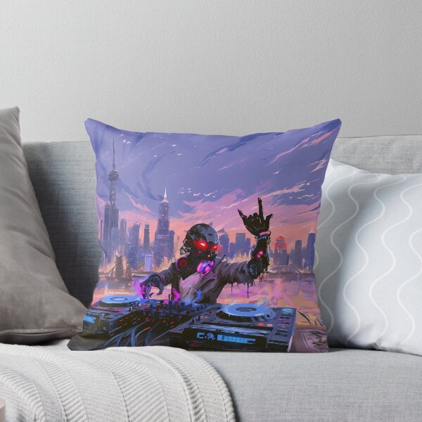 Item preview, Cyberpunk DJ Futuristic City Skyline Art designed and sold by Lunat1kk.