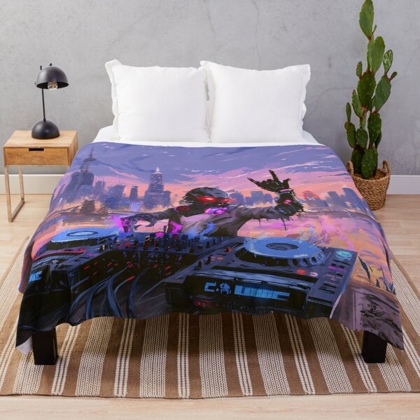 Item preview, Cyberpunk DJ Futuristic City Skyline Art designed and sold by Lunat1kk.