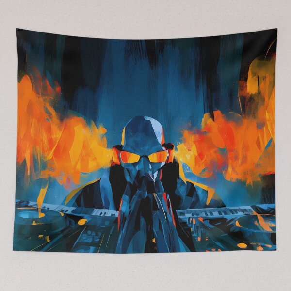 Item preview, Fiery Cyberpunk DJ Orange Flame Turntable Art designed and sold by Lunat1kk.