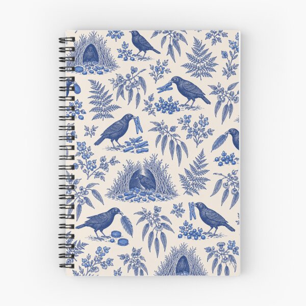 Item preview, Bowerbird Toile Pattern | Satin Bowerbirds Collecting Blue Bottle Caps and Pegs, Blue Toile de Jouy designed and sold by StickyGuys.