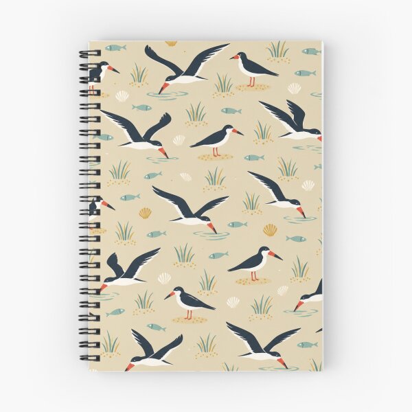 Item preview, Black Skimmer Seabird Pattern | Mid Century Coastal Skimmers, Fish, Shells and Dune Grass designed and sold by StickyGuys.