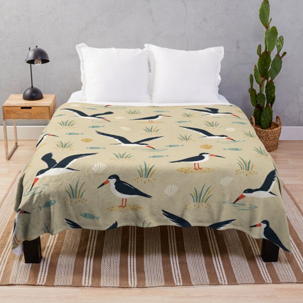 Item preview, Black Skimmer Seabird Pattern | Mid Century Coastal Skimmers, Fish, Shells and Dune Grass designed and sold by StickyGuys.