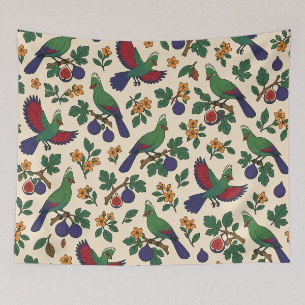 Item preview, Turaco African Bird Pattern | Green Crested Turacos with Crimson Wings, Wild Figs and Flowers designed and sold by StickyGuys.
