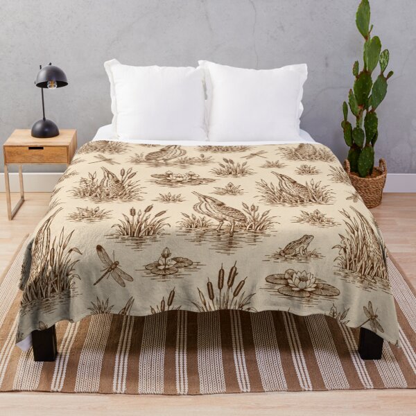 Item preview, Bittern Toile Pattern | Camouflaged Bitterns Hiding in Reeds, Sepia Wetland Toile de Jouy designed and sold by StickyGuys.