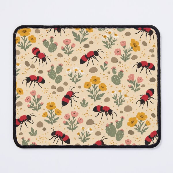 Item preview, Velvet Ant Insect Pattern | Fuzzy Red Cow Killers with Desert Wildflowers and Prickly Pear designed and sold by StickyGuys.