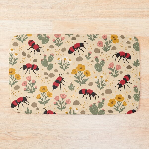 Item preview, Velvet Ant Insect Pattern | Fuzzy Red Cow Killers with Desert Wildflowers and Prickly Pear designed and sold by StickyGuys.