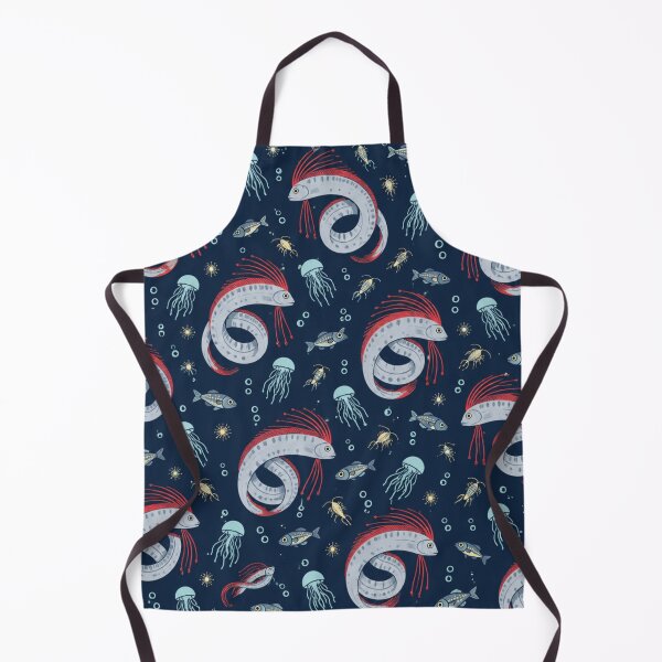 Item preview, Oarfish Deep Sea Pattern | Coiled Silver Oarfish with Red Crests, Jellyfish and Lanternfish designed and sold by StickyGuys.