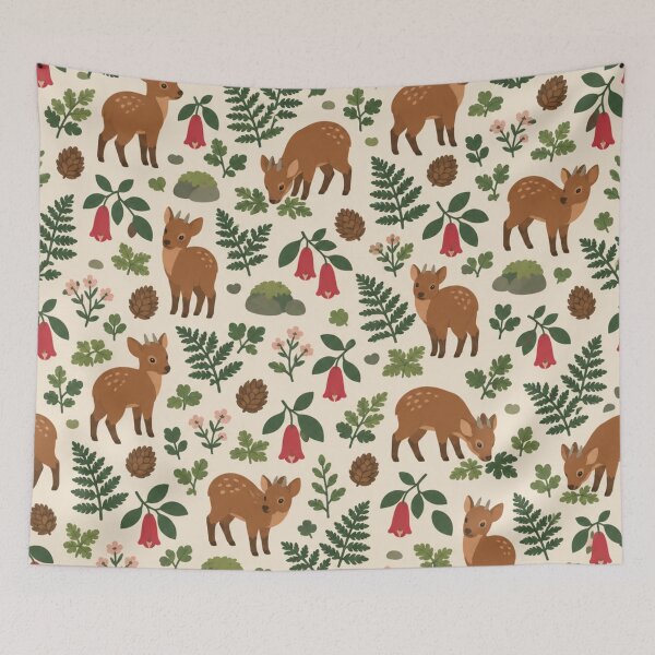 Item preview, Pudu Deer Pattern | Tiny Chilean Pudu Deer with Ferns, Copihue Flowers and Monkey Puzzle Cones designed and sold by StickyGuys.