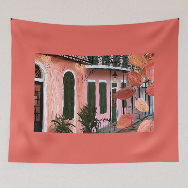 Item preview, Charming Cafe with Dark Green Shutters and Hanging Lights Framed by Vibrant Orange Autumn Foliage designed and sold by OlfactoART Studio.