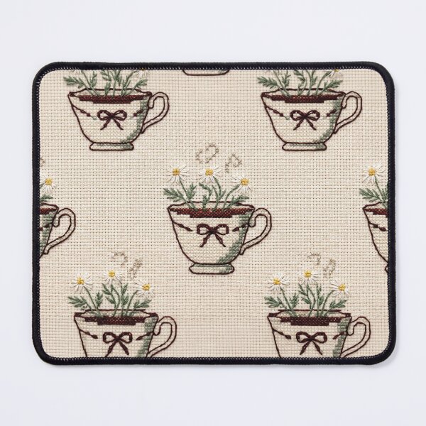 Item preview, Vintage Embroidered Chamomile Teacup Cross Stitch Pattern designed and sold by GangisHouse.